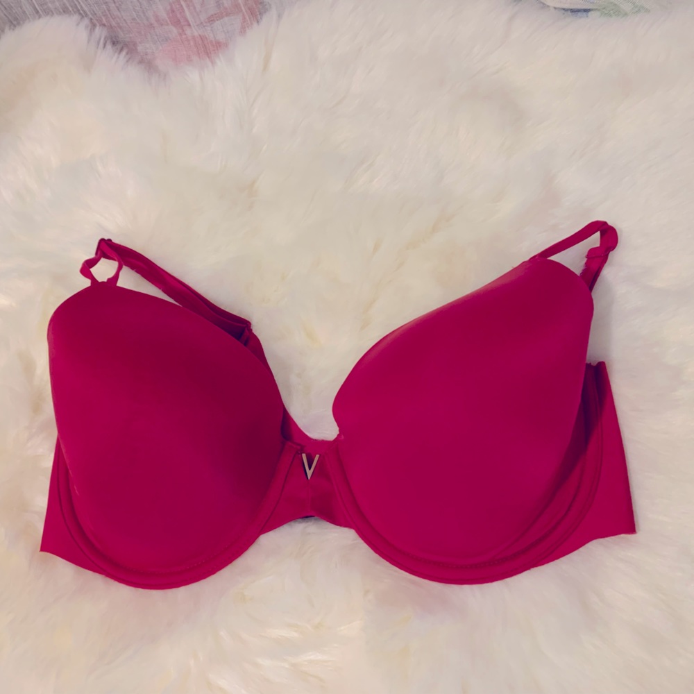 Victoria’s Secret lined demi bra 36D red soft fabric gold accent only worn once